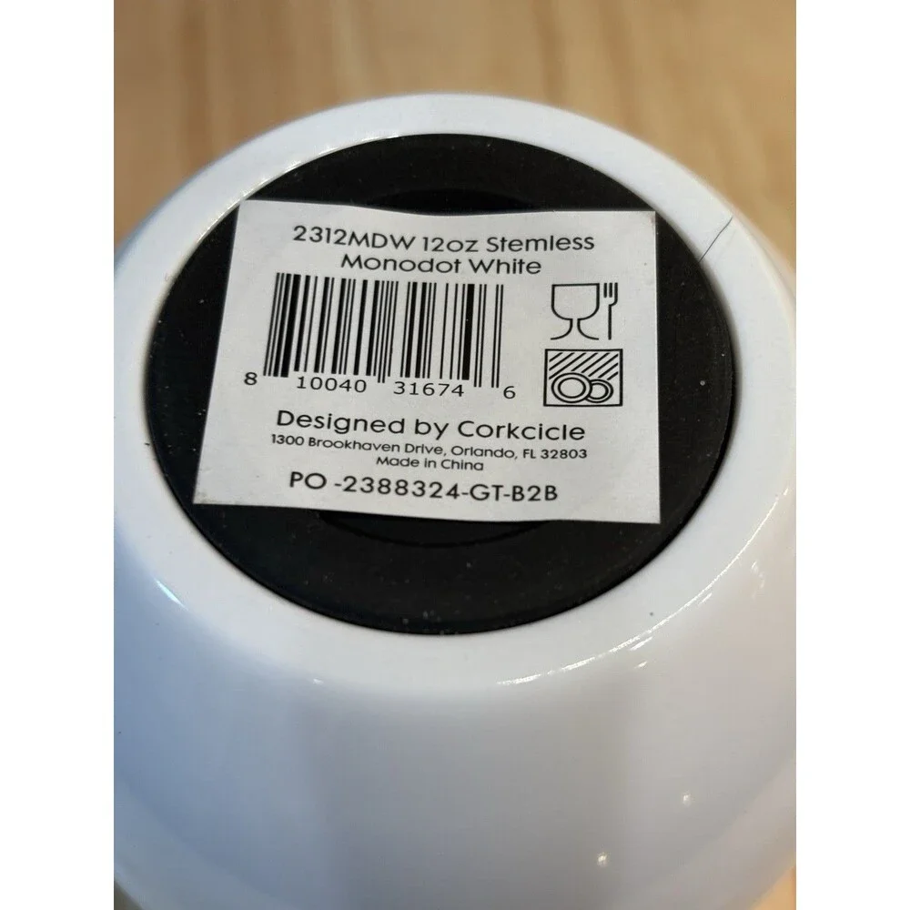 Corkcicle Monodot White Black Stemless Insulated Drinkware 12 OZ  NEW